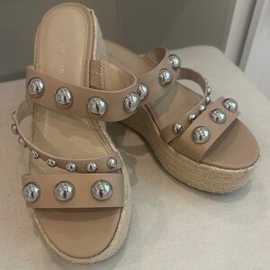 Marc Fisher ‘Jalyn’ Tan Wedge Sandals with Silver Accent studs